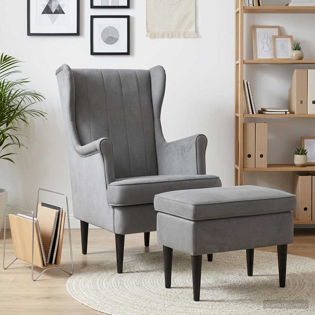 vidaXL Sillón con Pouf 2 uds. Gris oscuro Terciopelo