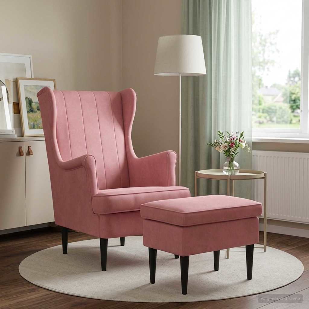 vidaXL Sillón con Pouf 2 uds. Rosa Terciopelo