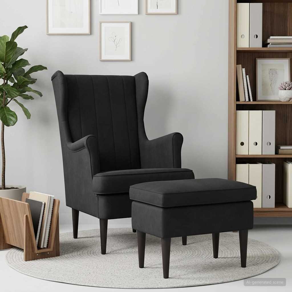 vidaXL Sillón con Pouf 2 uds. Negro Terciopelo