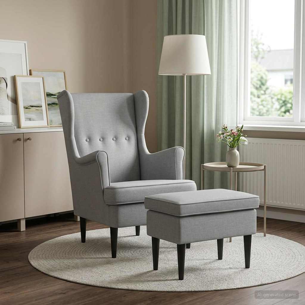vidaXL Sillón con Pouf 2 uds. Gris Claro Tela