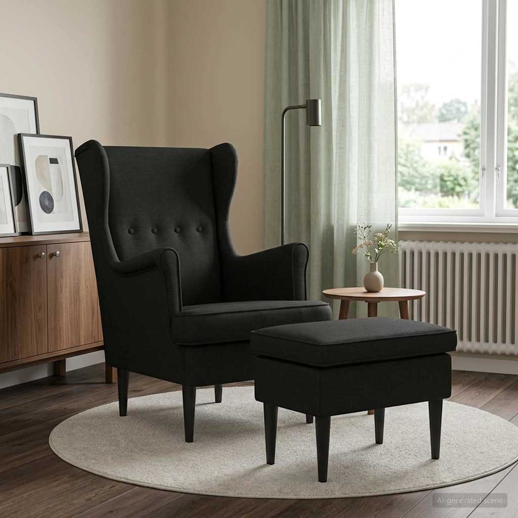vidaXL Sillón con Pouf 2 uds. Negro Tela