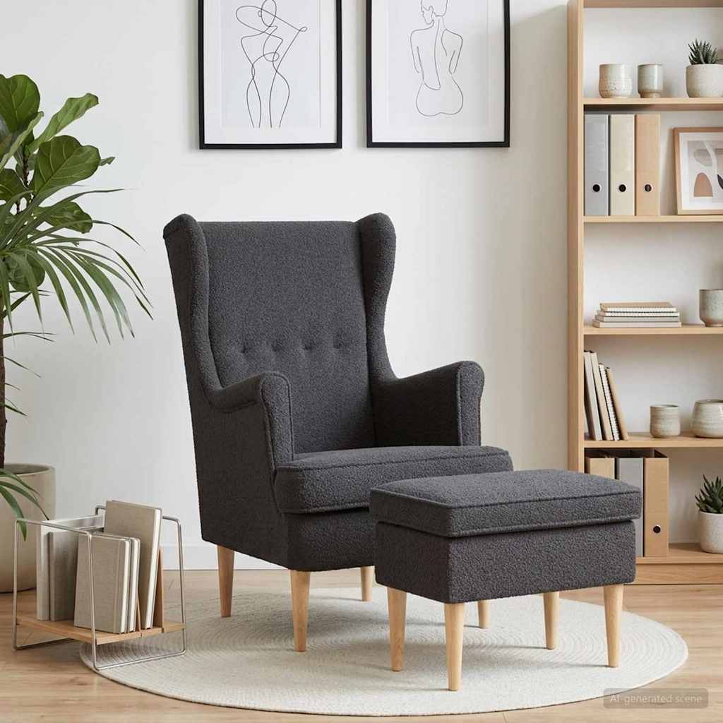 vidaXL Sillón con Pouf 2 uds. Gris oscuro Bouclé
