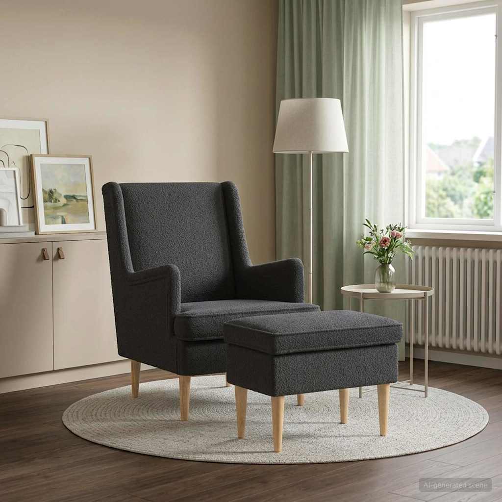 vidaXL Sillón con Pouf 2 uds. Gris oscuro Bouclé