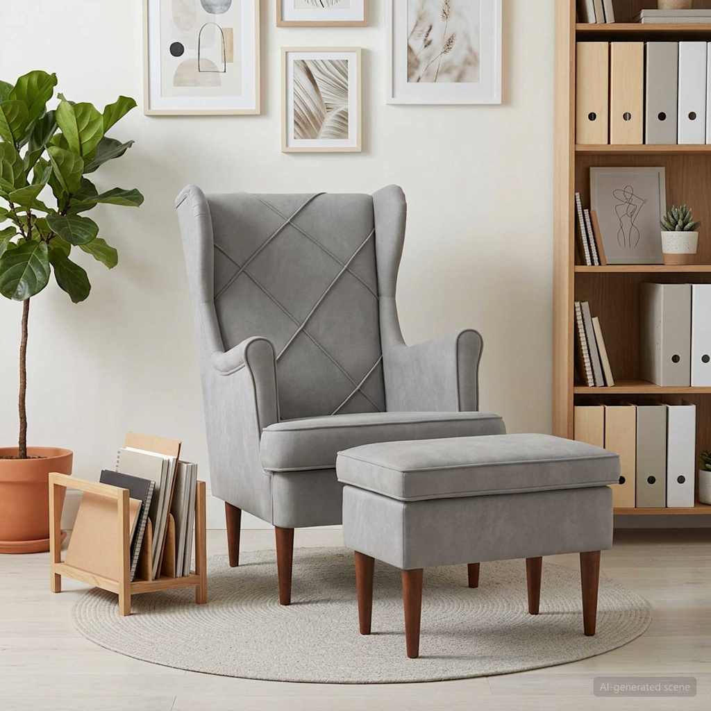 vidaXL Sillón con Pouf 2 uds. Gris Claro Terciopelo