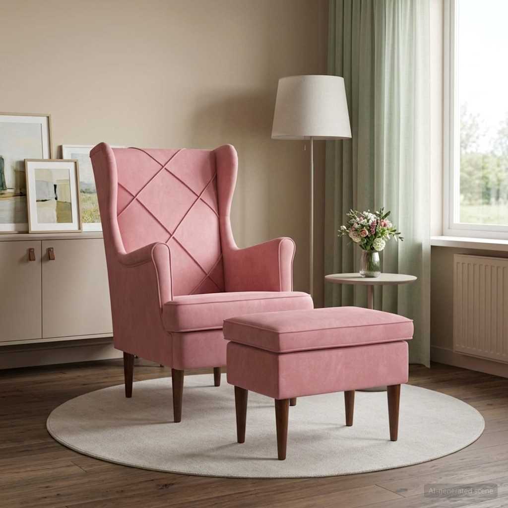 vidaXL Sillón con Pouf 2 uds. Rosa Terciopelo