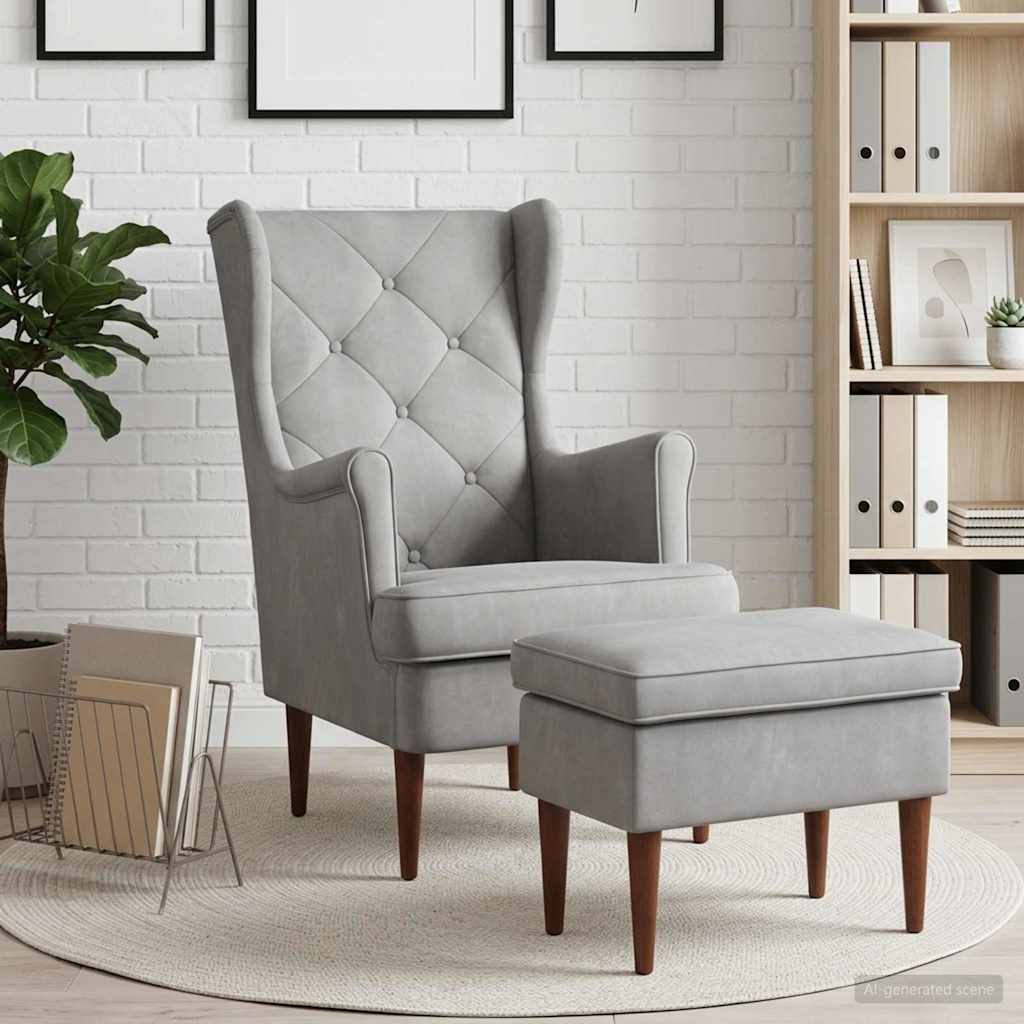 vidaXL Sillón con Pouf 2 uds. Gris Claro Terciopelo