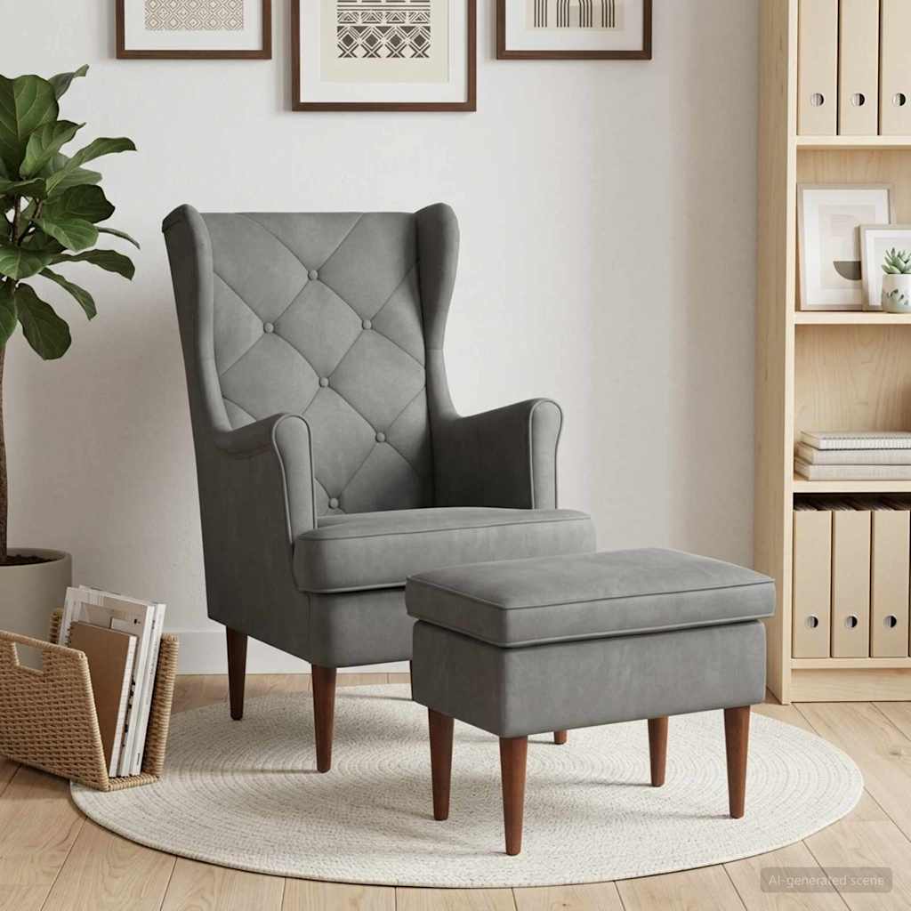 vidaXL Sillón con Pouf 2 uds. Gris oscuro Terciopelo