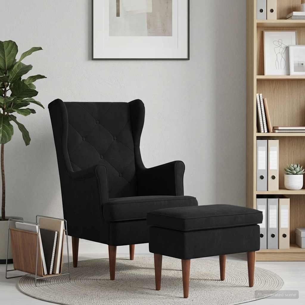vidaXL Sillón con Pouf 2 uds. Negro Terciopelo
