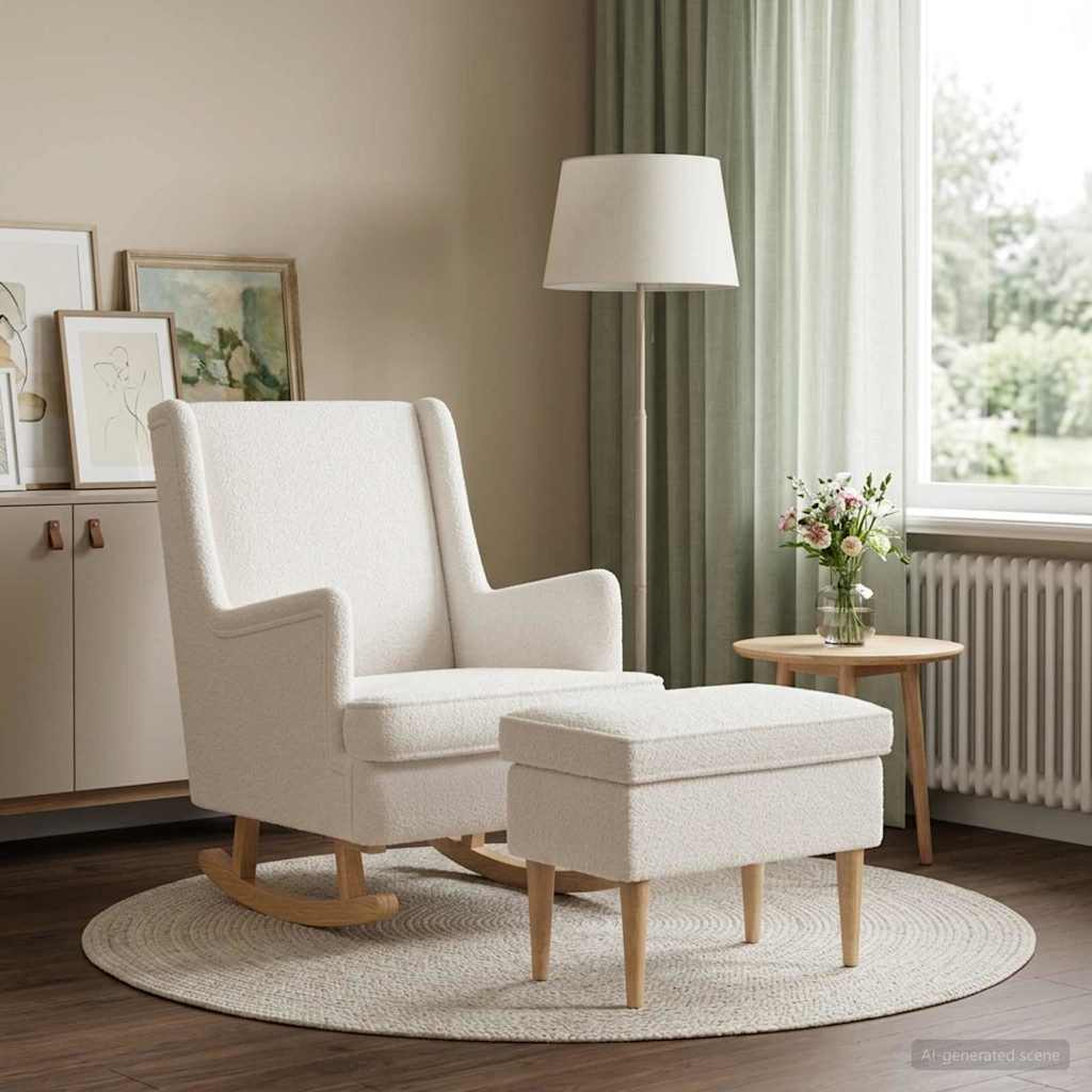 vidaXL Sillón con Pouf 2 uds. Crema Bouclé