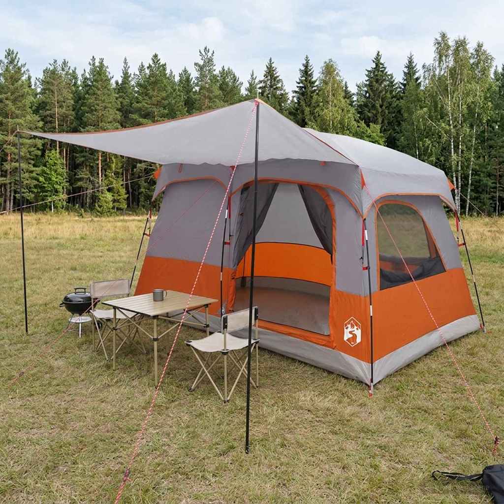 vidaXL Tienda Familiar 8 persona Gris y naranja Poliéster