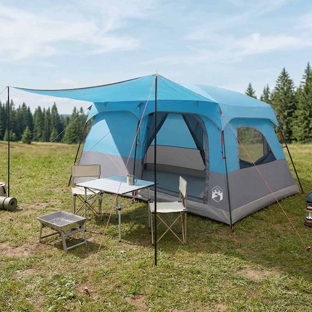vidaXL Tienda Familiar 10 persona Azul Poliéster y Acero