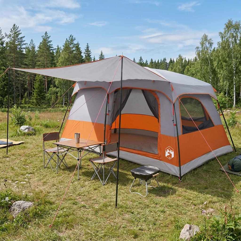 vidaXL Tienda Familiar 10 persona Gris y naranja Poliéster y Acero