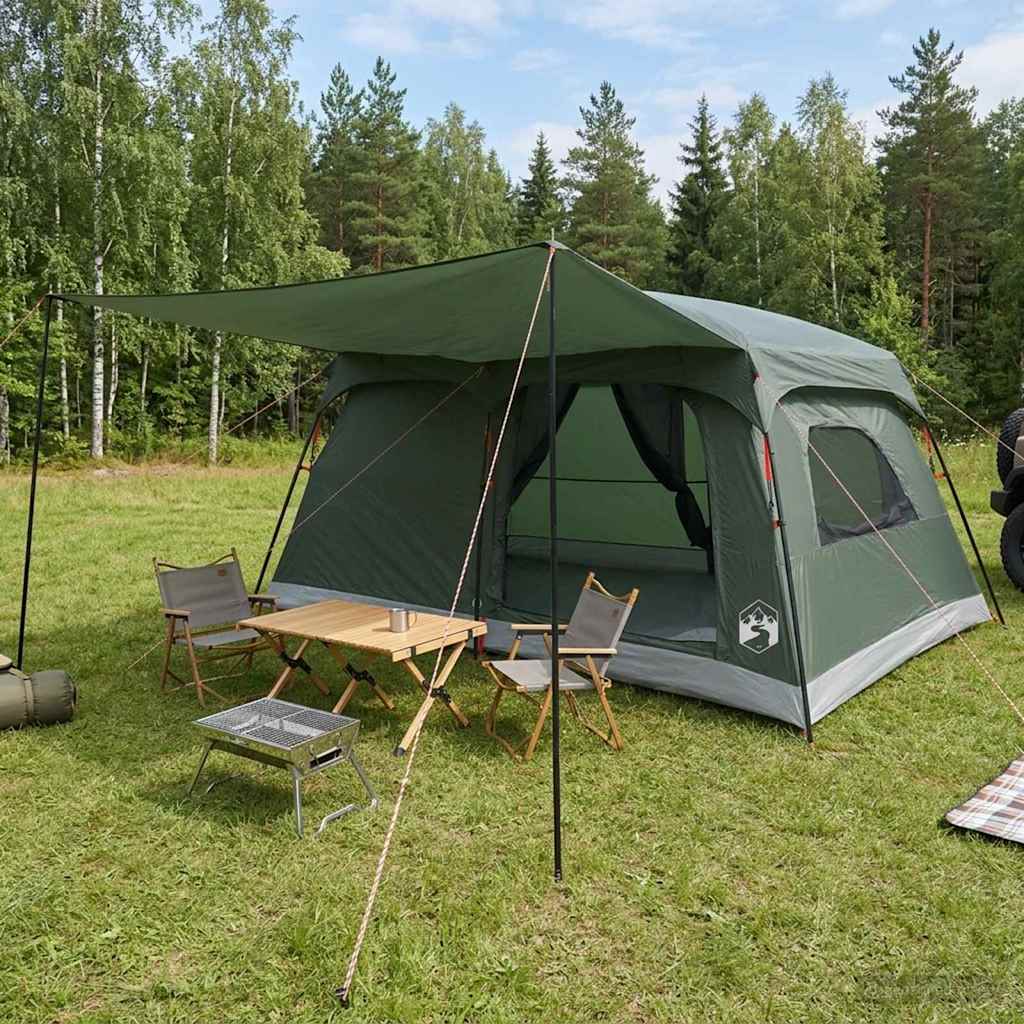 vidaXL Tienda Familiar 10 persona Verde militar Poliéster y Acero