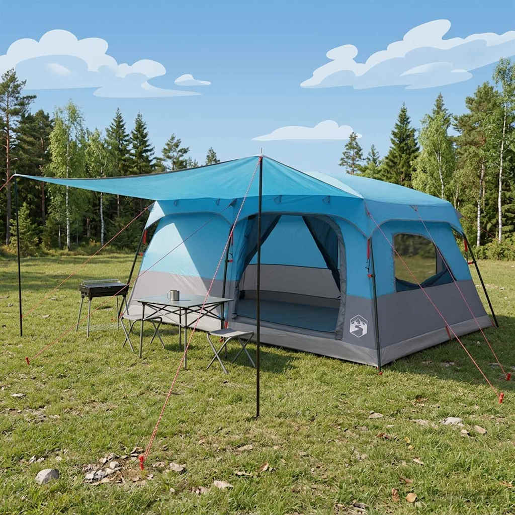vidaXL Tienda Familiar 14 persona Azul Poliéster y Acero