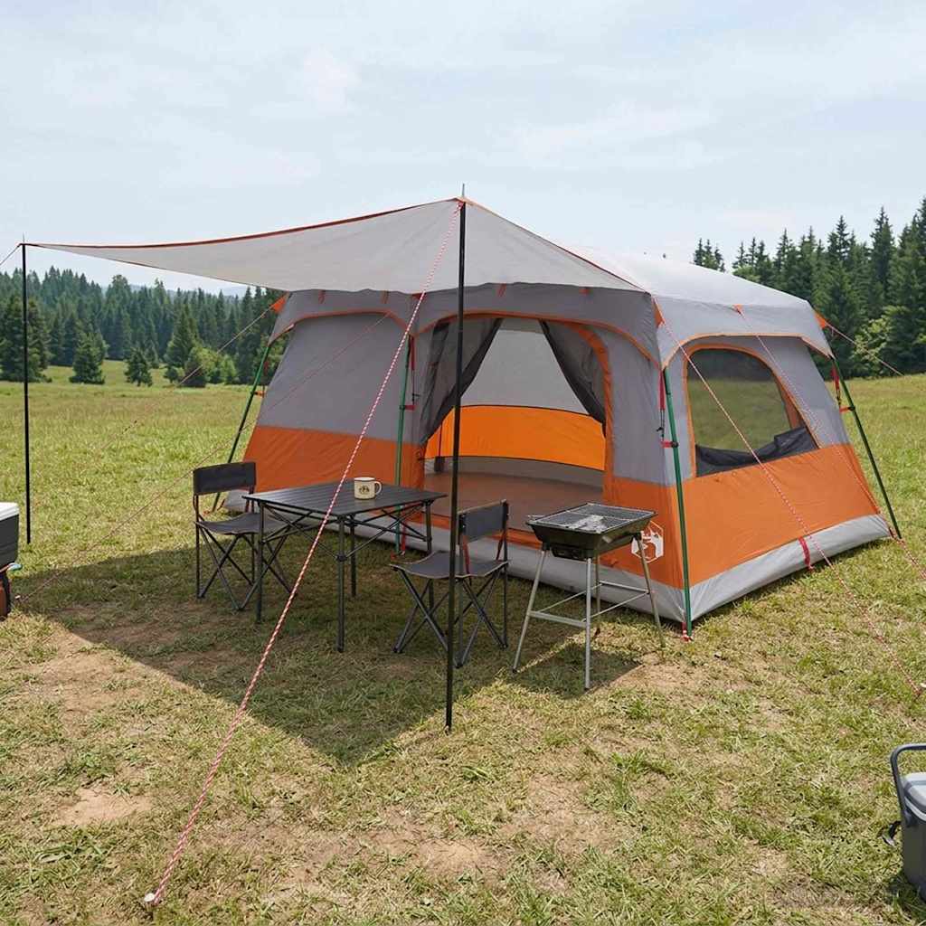 vidaXL Tienda Familiar 14 persona Gris y naranja Poliéster y Acero