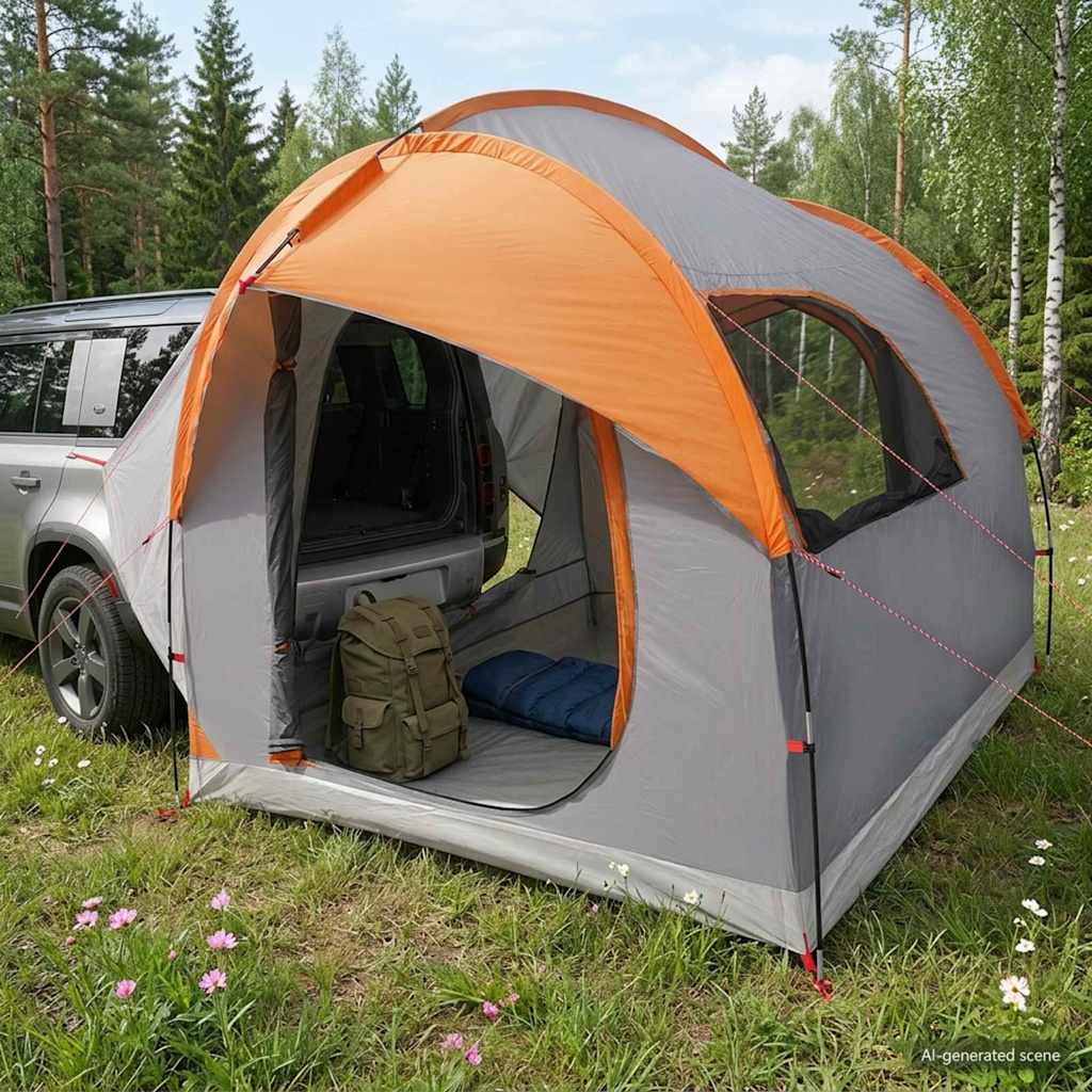 vidaXL Tienda para coche con techo Gris y naranja 239 x 210 x 210 cm
