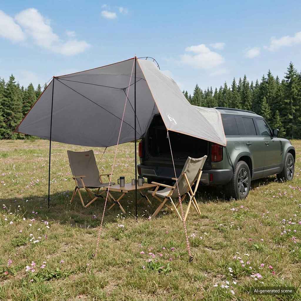 vidaXL Tienda para coche 350 x 250 cm Gris y naranja Poliéster y Acero