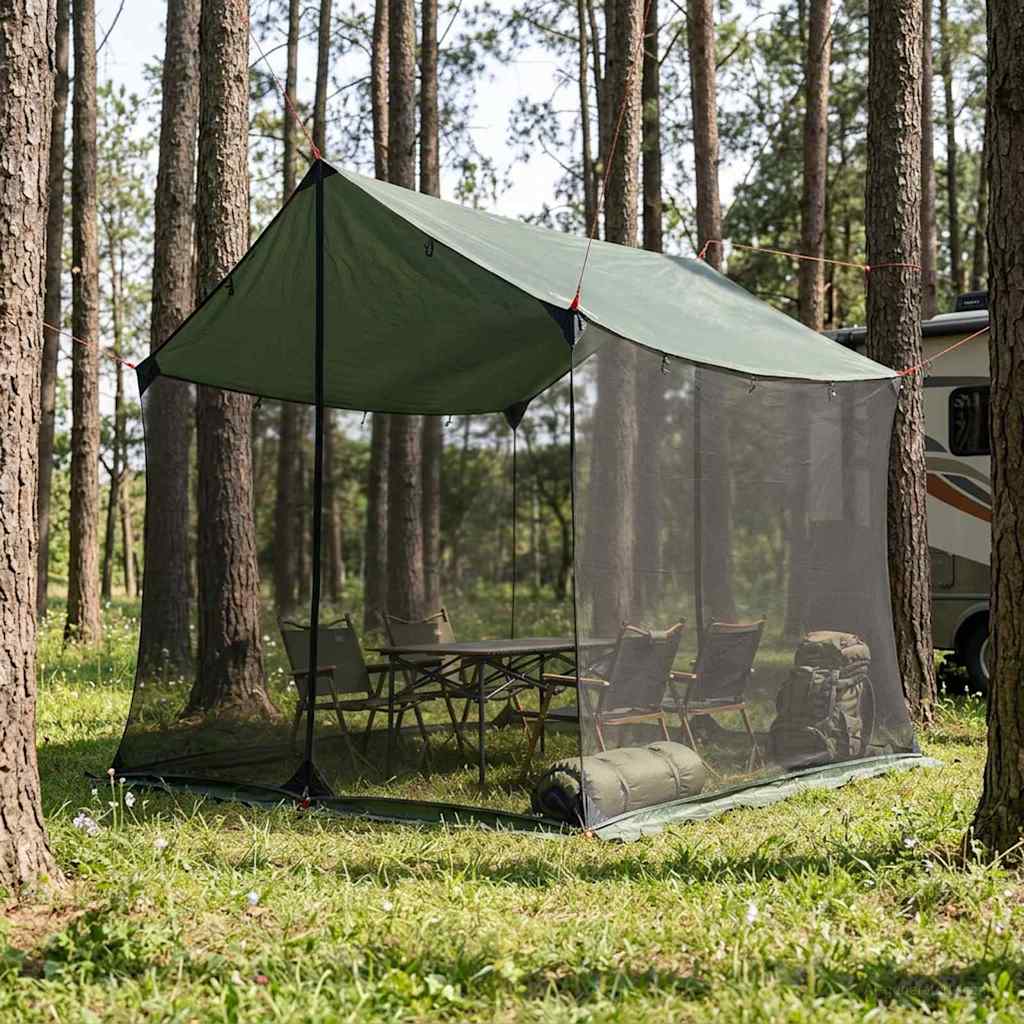 vidaXL Toldo de camping con paredes de malla Verde militar