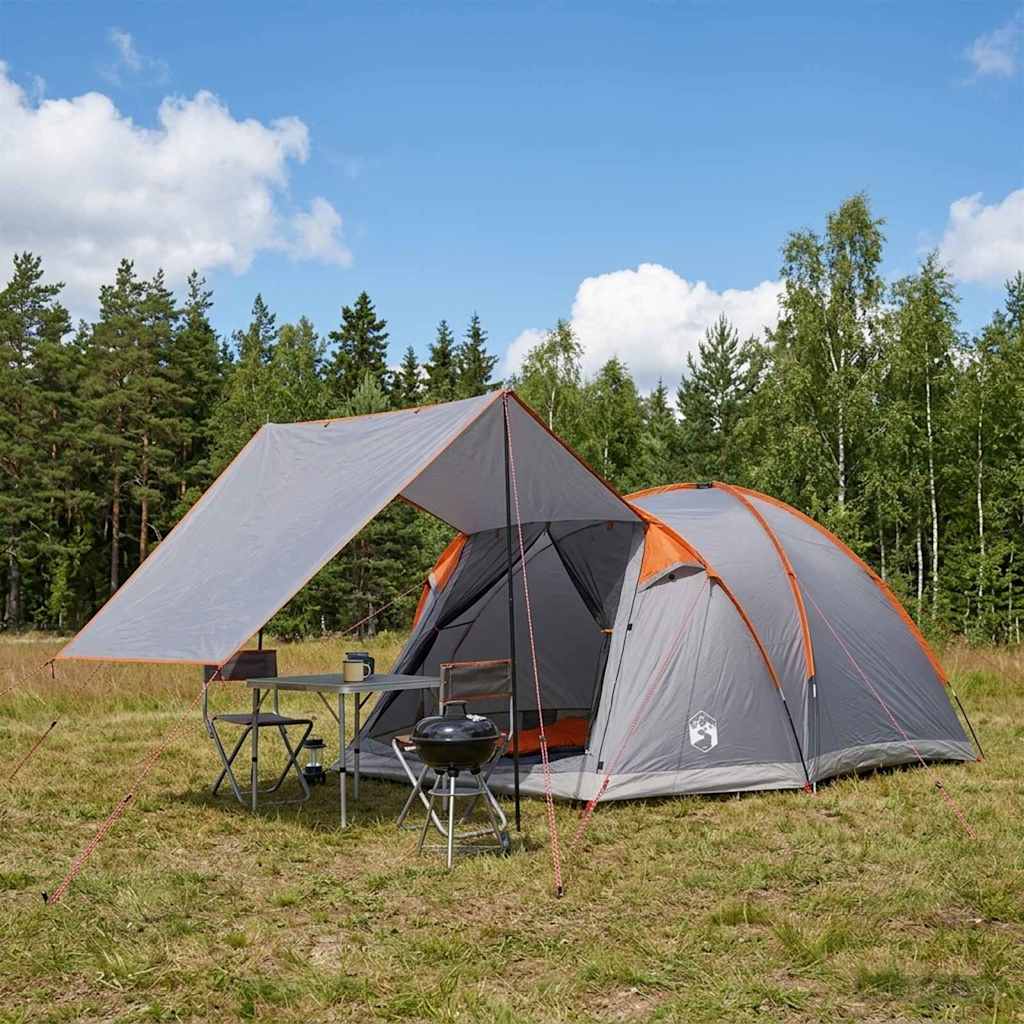 vidaXL Tienda Cabaña Gris y naranja 4 personas Poliéster y Acero