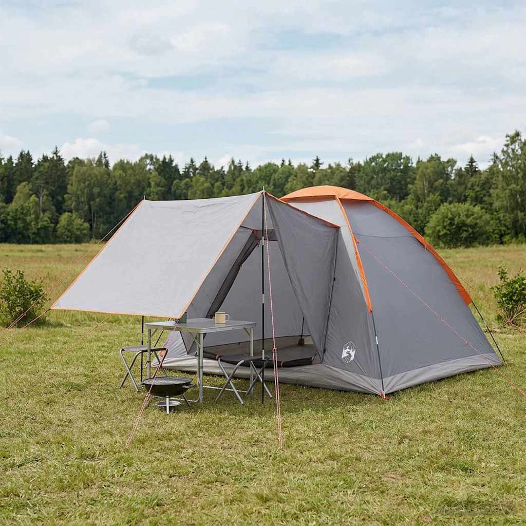 vidaXL Tienda de camping 4 persona Gris y naranja Poliéster y Acero