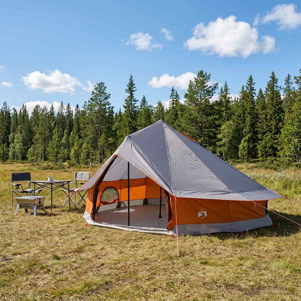 vidaXL Carpa Tipi 20 persona Gris y naranja Poliéster y Acero