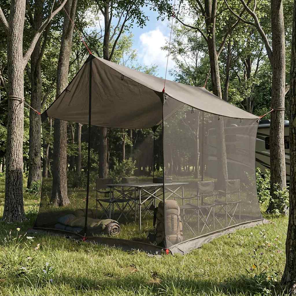 vidaXL Toldo de camping con paredes de malla Marrón Gris