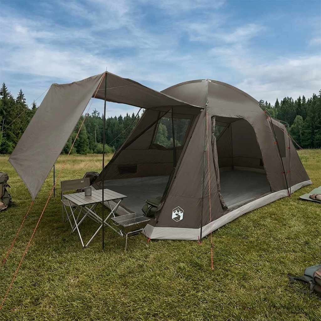 vidaXL Tienda Cabaña Marrón gris 8 personas Poliéster y Acero