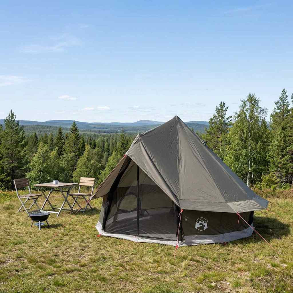 vidaXL Carpa Tipi 4 persona Marrón Gris Poliéster y Acero