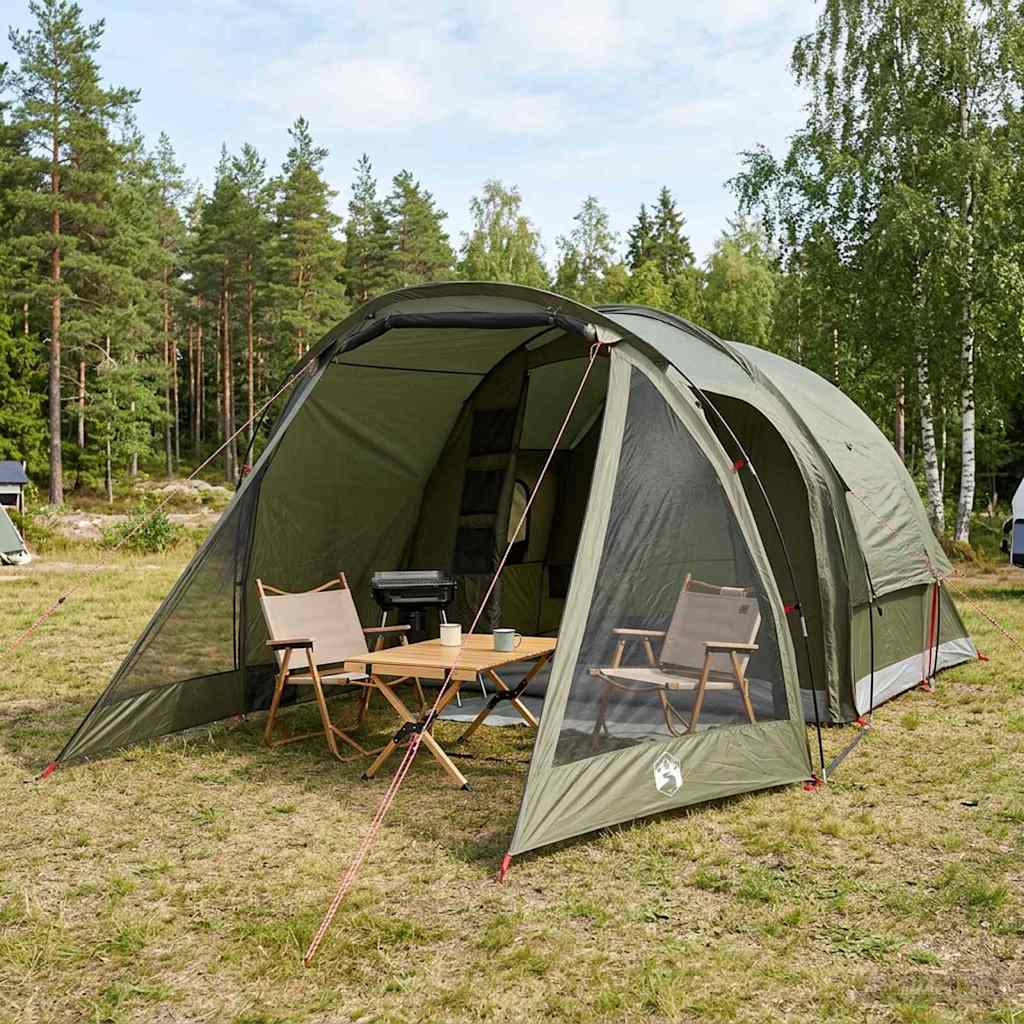 vidaXL Tienda Cabaña 4 persona Verde oliva Poliéster y Acero