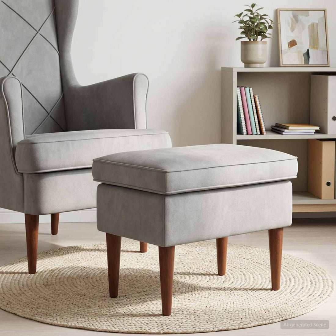 vidaXL Reposapiés Gris Claro 55 x 35 x 41 cm Terciopelo