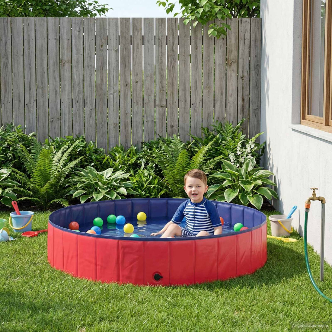 vidaXL Piscina Infantil Ø 160 x 30 cm Redondo para Rojo y Azul