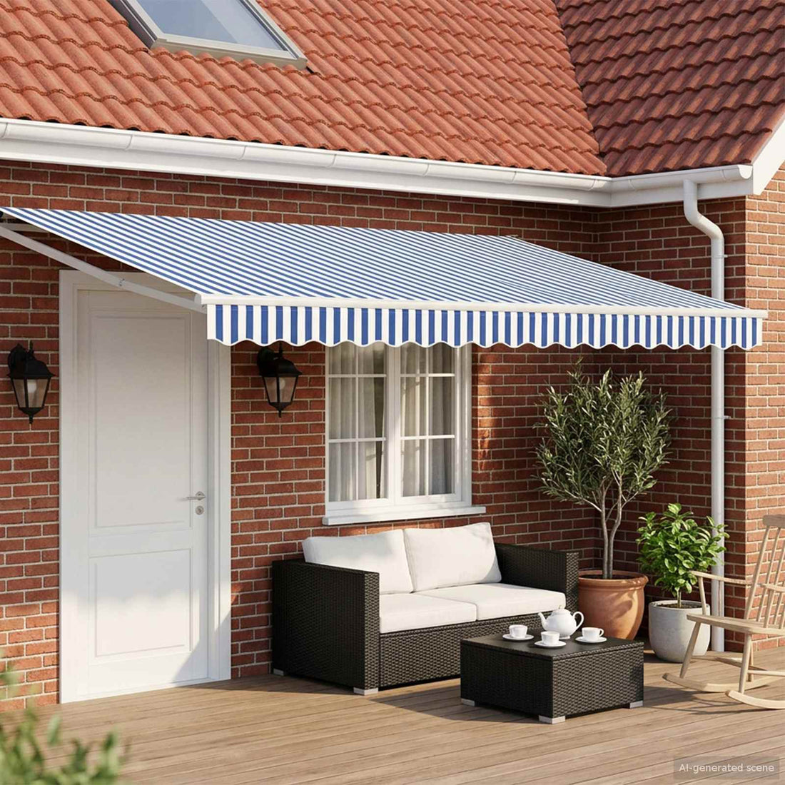 vidaXL Toldo retráctil Azul y Blanco 4 x 2 m Poliéster y metal