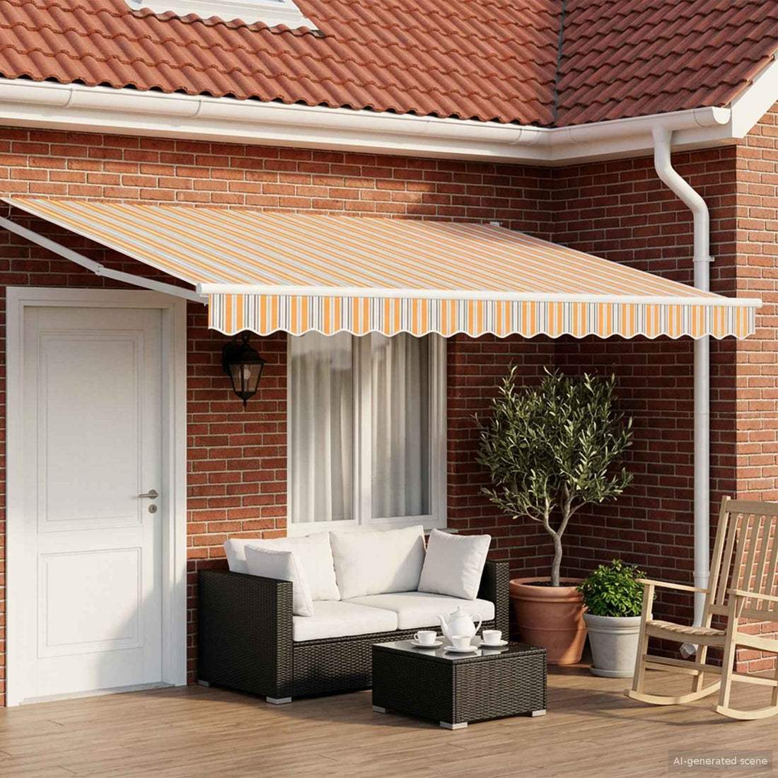 vidaXL Toldo manual retráctil con LEDs Azul, Naranja, Blanco 4 x 3 m