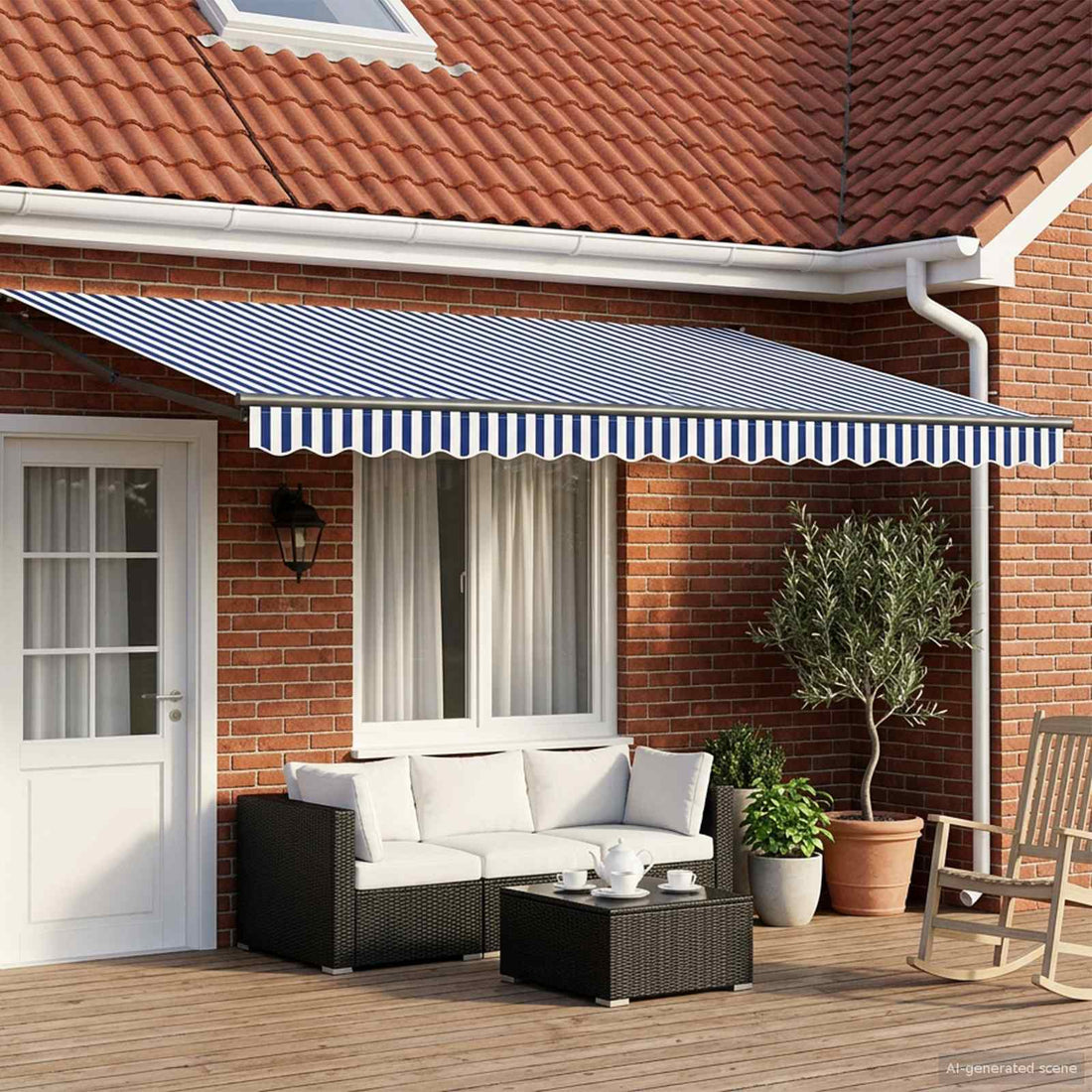 vidaXL Toldo manual retráctil con LEDs Azul, Blanco, Antracita 5 x 3 m