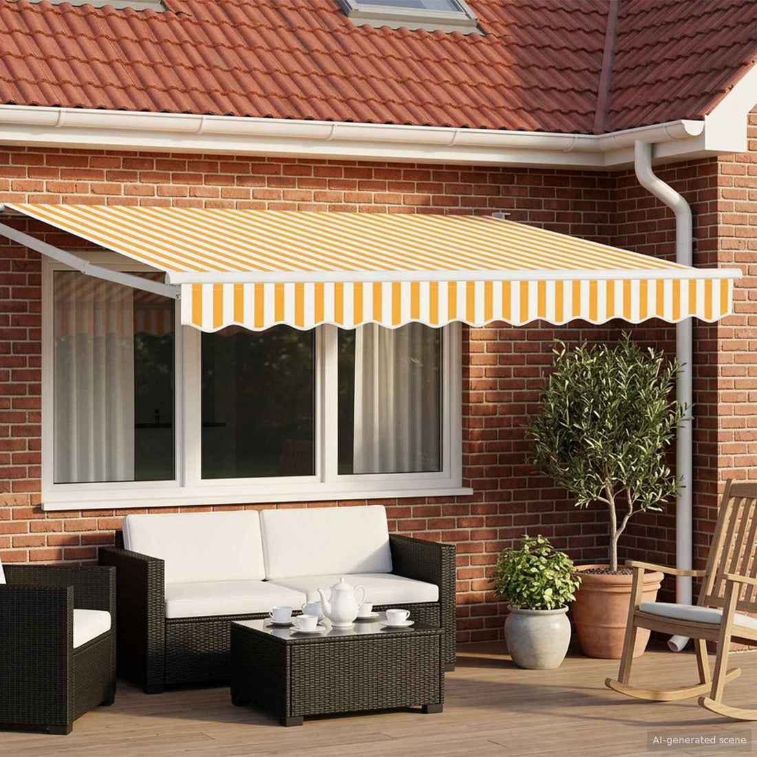 vidaXL Toldo Retráctil Eléctrico Amarillo y blanco 3 x 2 m