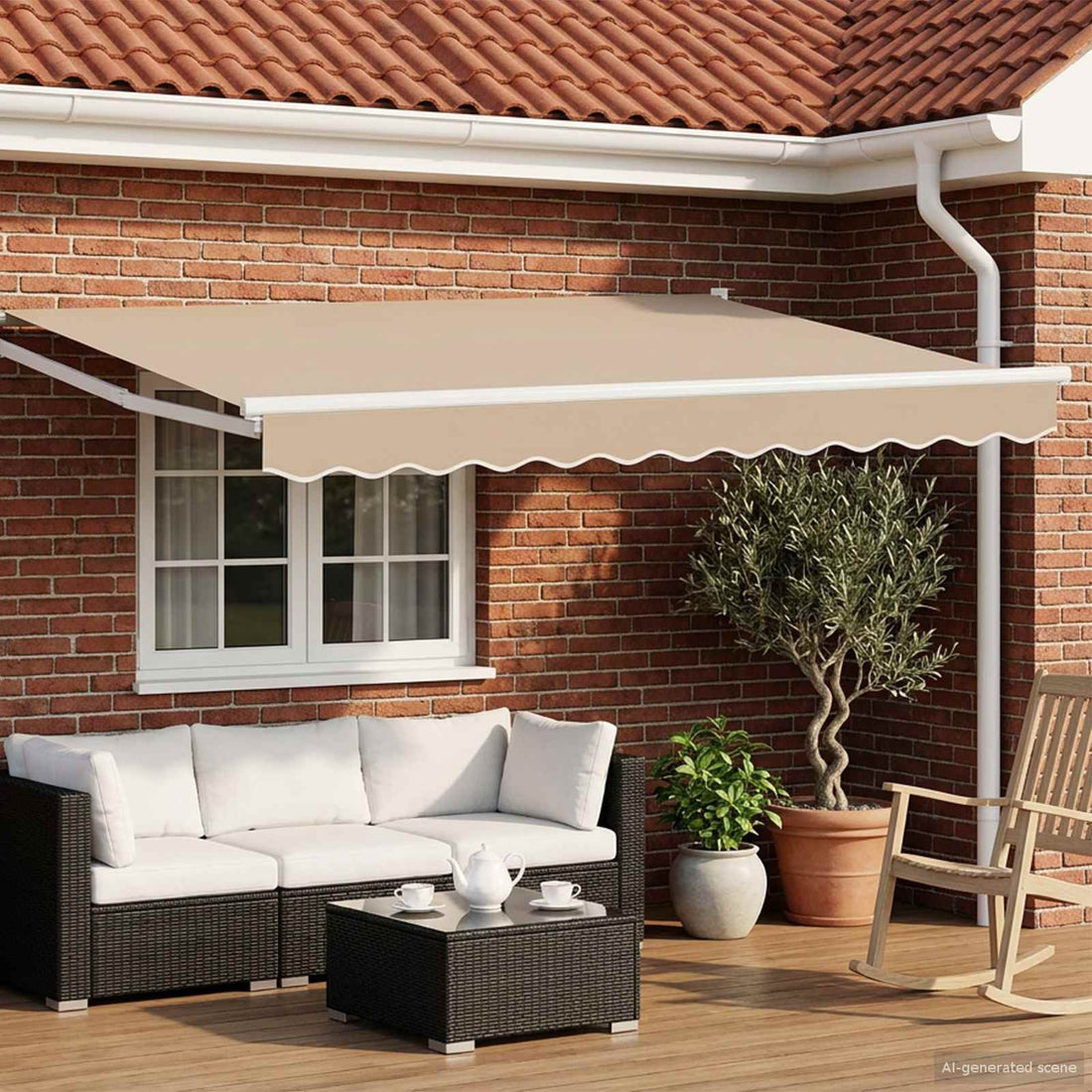 vidaXL Toldo Retráctil Eléctrico Beige y Blanco 3,5 x 2,5 m