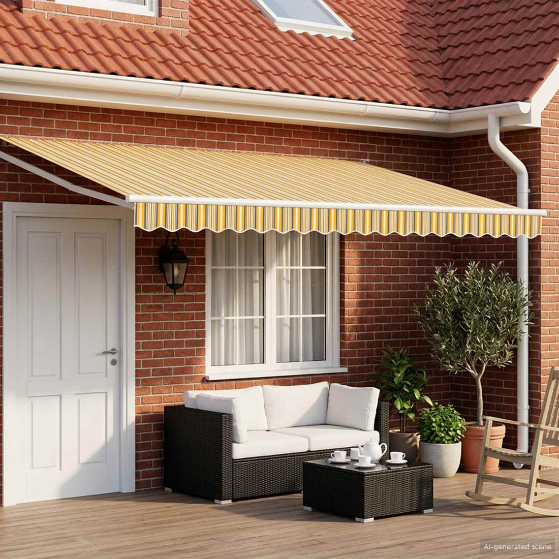vidaXL Toldo Retráctil Eléctrico Amarillo, Gris y Blanco 4 x 3 m