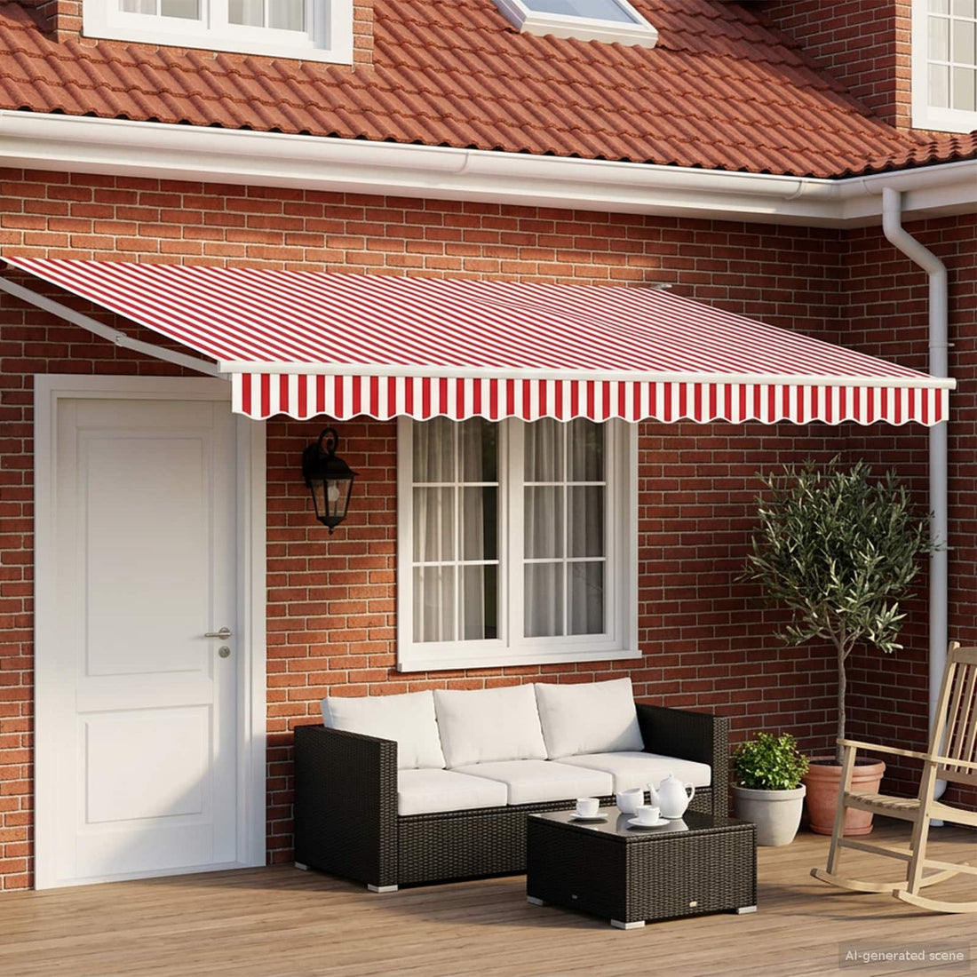 vidaXL Toldo Retráctil Eléctrico Rojo y blanco 4,5 x 3 m