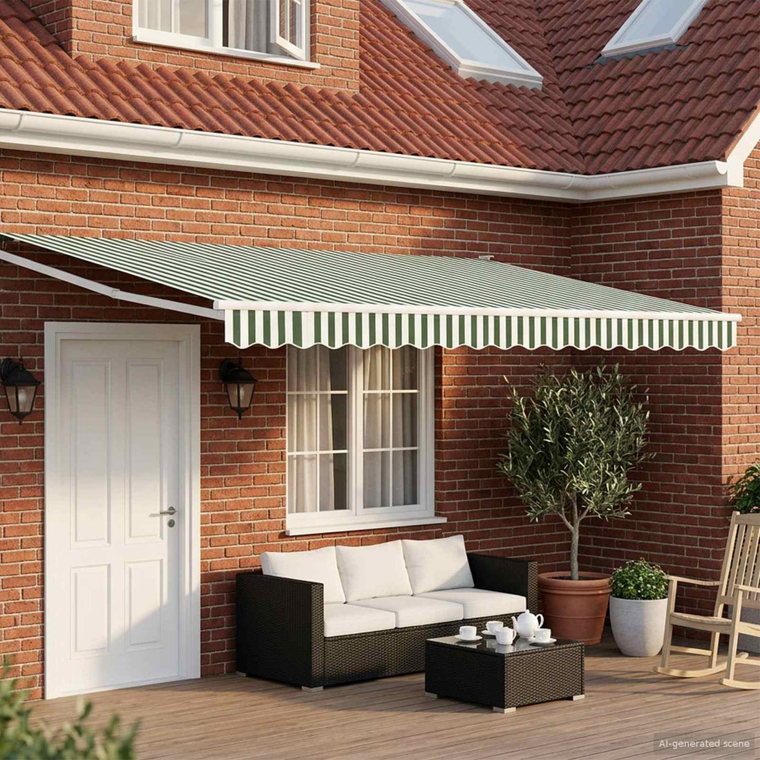 vidaXL Toldo Retráctil Eléctrico Verde y blanco 4,5 x 3 m