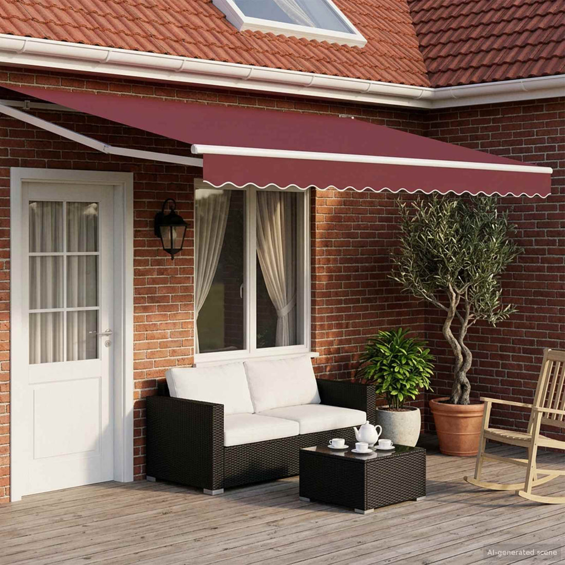 vidaXL Toldo Retráctil Eléctrico Borgoña y Blanco 5 x 3 m
