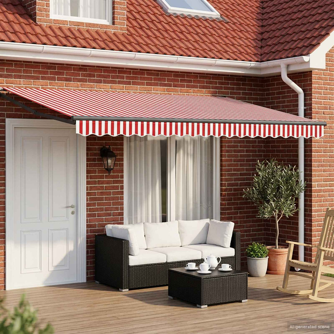 vidaXL Toldo Retráctil Eléctrico Rojo, Blanco, Antracita 4,5 x 3 m