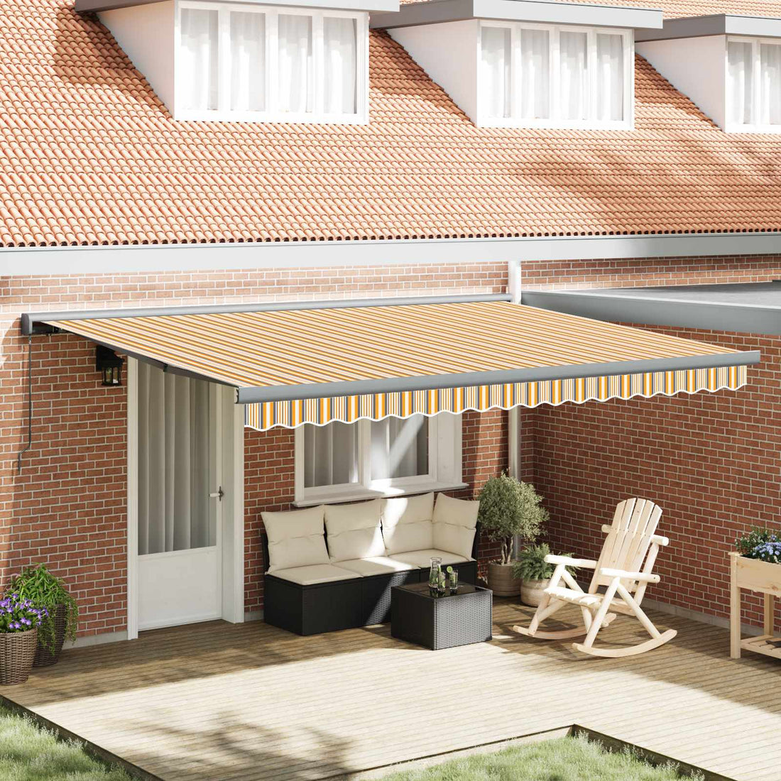 vidaXL Toldo retráctil Amarillo y Gris 400 x 300 cm Lona y Aluminio