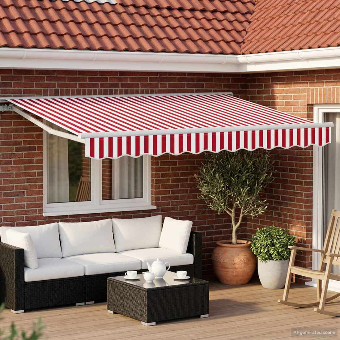 vidaXL Toldo retráctil manual Rojo y blanco 3 x 2,5 m