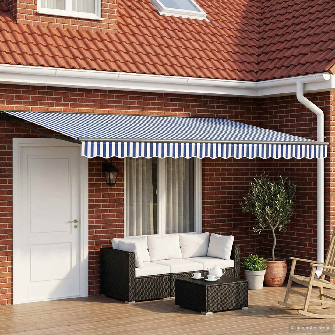 vidaXL Toldo retráctil manual Azul y Blanco 4 x 2 m