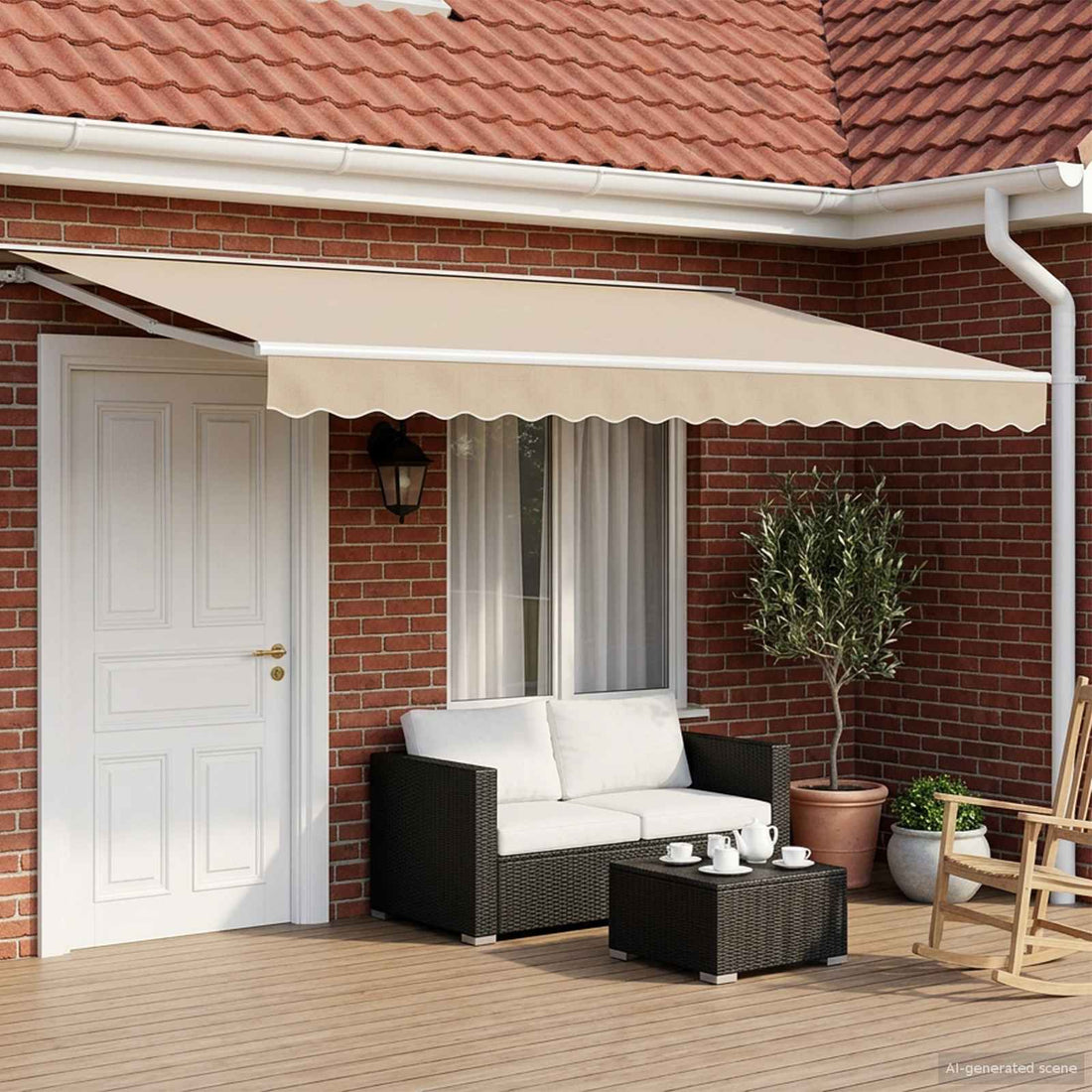 vidaXL Armazón de toldo manual con LEDs Beige y Blanco 4 x 3 m