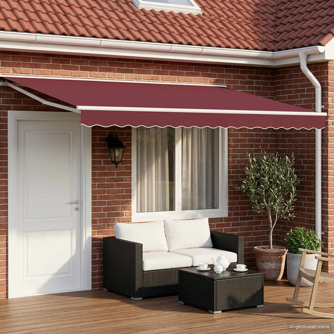 vidaXL Armazón de toldo manual con LEDs Borgoña y Blanco 4,5 x 3,5 m