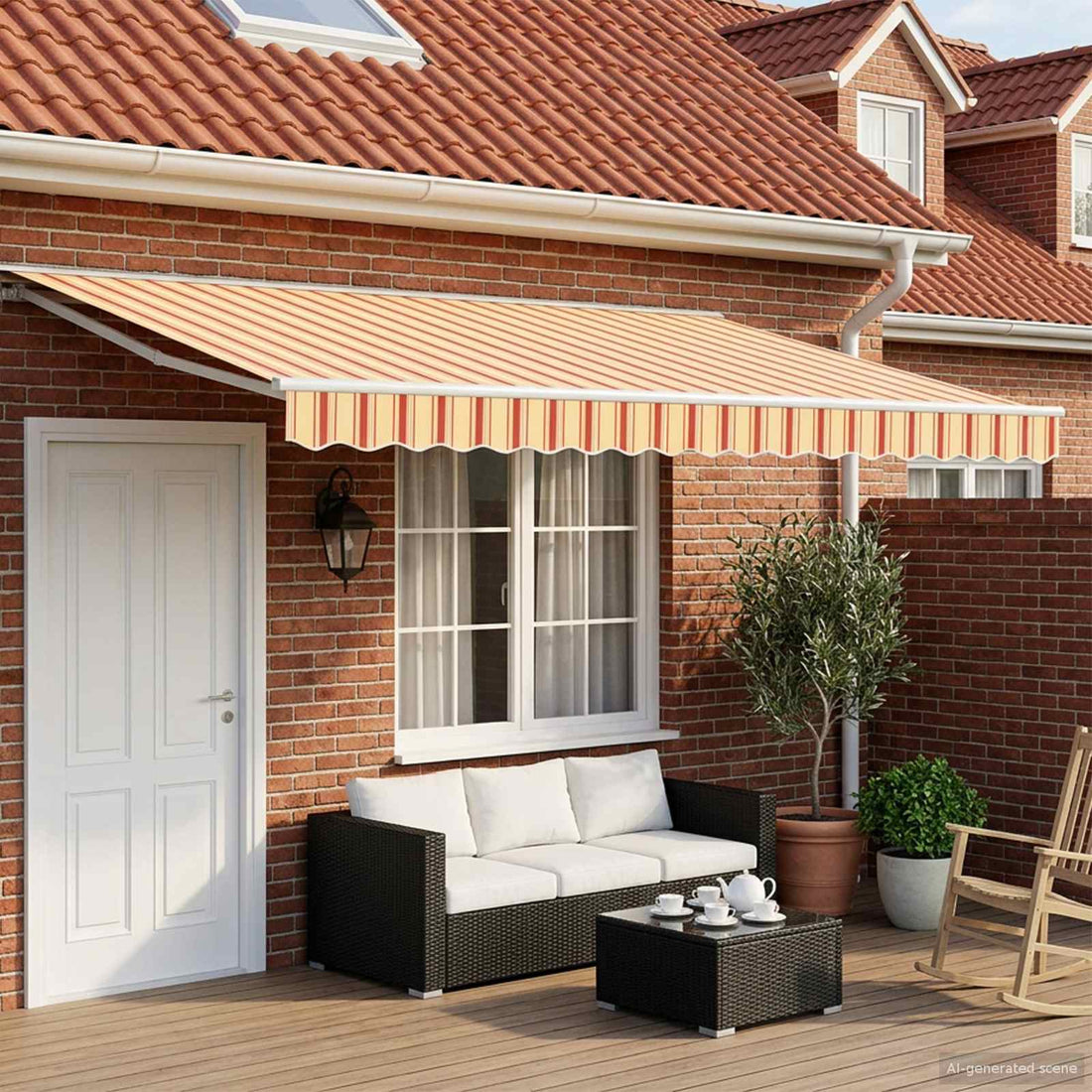 vidaXL Armazón de toldo manual con LEDs Amarillo, Naranja y 5 x 3,5 m