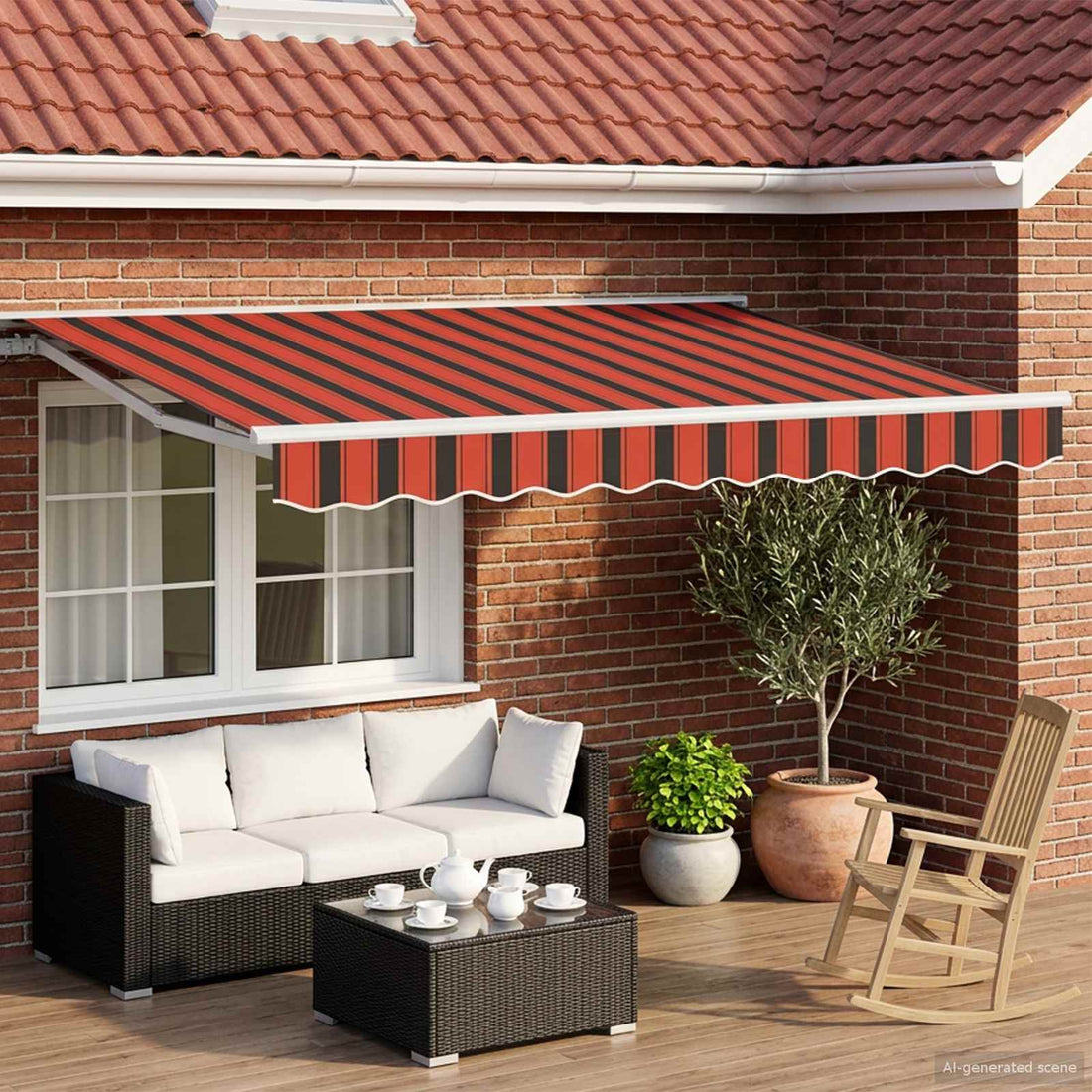 vidaXL Toldo Retráctil Eléctrico Naranja, Negro y Blanco 3 x 2,5 m