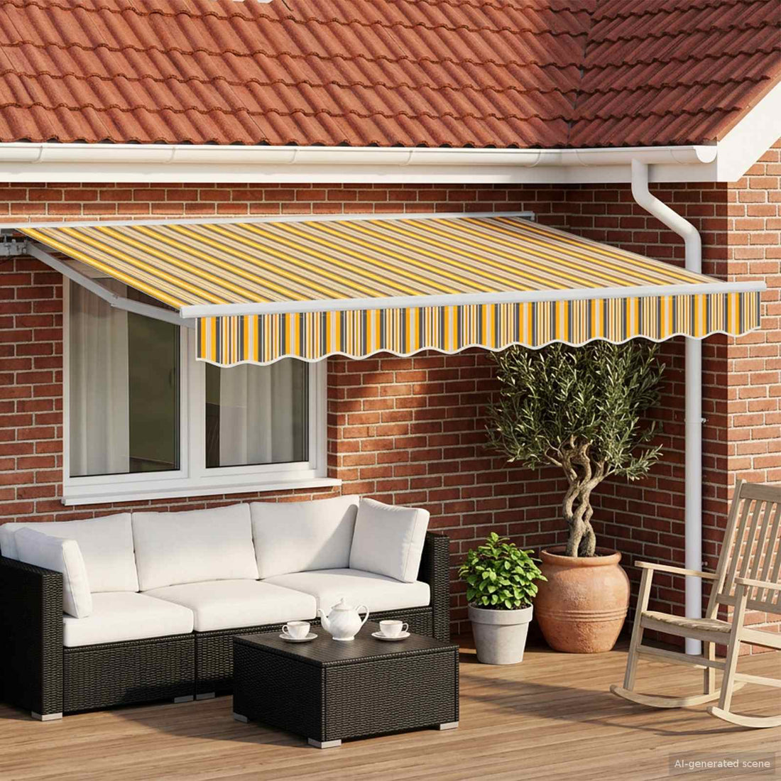 vidaXL Toldo Retráctil Eléctrico Amarillo, Gris y Blanco 3 x 2,5 m