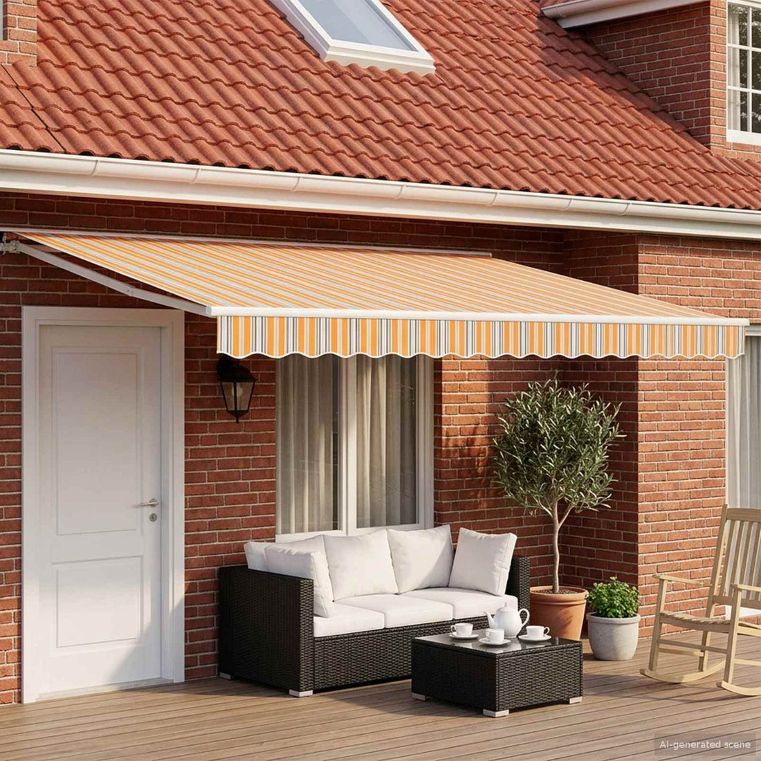 vidaXL Toldo Retráctil Eléctrico Azul, Naranja, Blanco 4,5 x 3,5 m